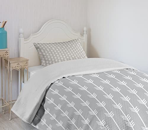 Lunarable Arrows Bedspread, Classic Continuous Arrow Geometric Pattern Monochromatic Art Image, Decorative Quilted 2 Piece Coverlet Set With Pillow Sham, Twin Size, White Grey #TOP3
