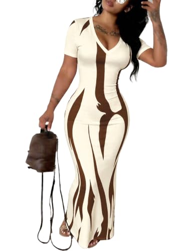 HBQ Women's Summer Maxi Dresses Slit Hem Sexy Bodycon Long Dress,BBW,M