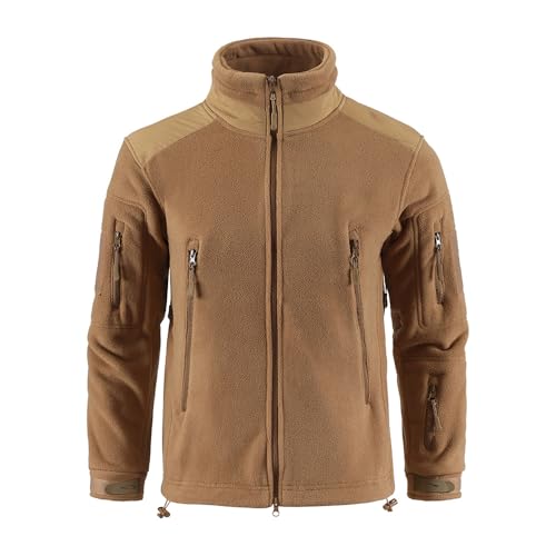 YuanDiann Giacca in pile da uomo per attività all'aria aperta, in tessuto non tessuto, antivento, calda, trekking, caccia, sport, cachi, M