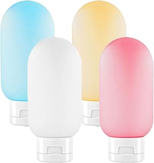 4Pcs Travel Bottle Set, Empty Refillable Squeezable Containers Plastic Leak Proof Squeeze Bottles for Travel Toiletries Shampoo 60ml 4 Colors