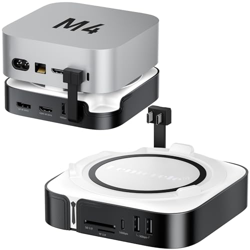 Lemorele Mac mini M4 Docking Station-Dual 4K@60Hz Display (HDMI 2.0 & DisplayPort 1.4), 10Gbps M.2 NVMe SSD Slot, 4x USB 3.2/3.0 Ports, SD/TF 3.0 Card Reader, Compatible with Mac mini M4 (Gr