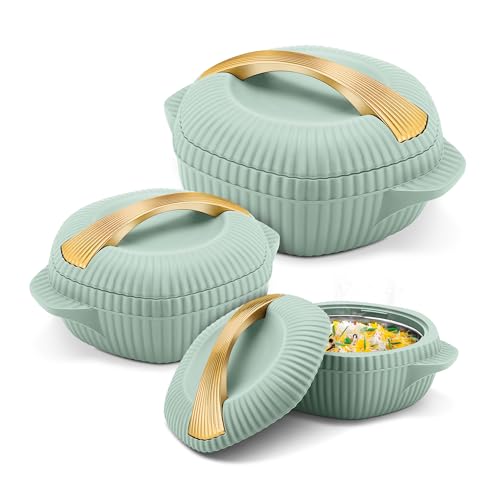Image of MILTON Oyster Reg. Gift Set PU Insulated Casserole, Set of 3 (860 ml, 1275 ml, 1910 ml), Light Green, BPA Free, Food Grade, Hot and Cold, Easy to Carry, Easy to Store, Chapati, Roti, Curd Maker