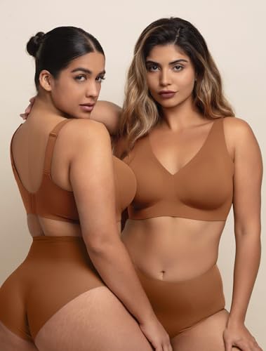Image of COMFELIE Women Plunge No Underwire Bra Deep V Seamless Supportive Bras Buttery Smooth Comfort Soft Bralettes Underwear