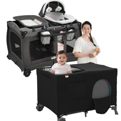 Pamo Babe Pack and Play 4-in-1 Baby Playard with Bassinet P005AM & Playpen Blackout Cover image 4