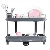 Hanssem Grande Wide 2 tier Sink Dish Drying Rack Dark Gray Sink Two Tier Shelf Liner Dish Holder Dish Drainer Cup holder Spoon Storage Knife Case Cutting Board Storage