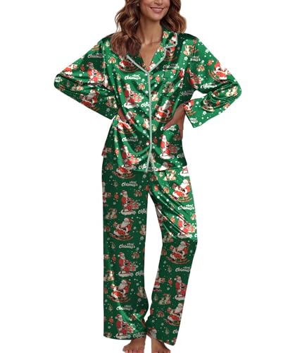 Image of Ekouaer Pajamas For Women Set Silk Pjs 2 Piece Satin Sleepwear Long Sleeve Button Down Lounge Sets With Pant