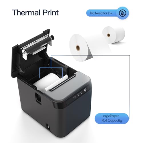 Image of Bisofice 80mm Receipt Printer ESC /POS Thermal Printer Desktop Direct Print USB+LAN Connection High Efficiency with Auto Cutter Large Paper Bin for Shipping Business Restaurant Kitchen Supermarket