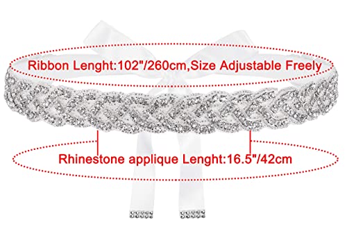 Lovful Handmade Bridal Belt, Rhinestone Wedding Dress Belts, Ribbon Crystal Sash For Women,White #TOP3