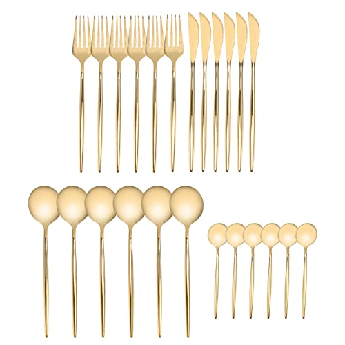 Cryfokt Juego de Cubiertos Dorados, Cubiertos Elegantes y Modernos, 24 Piezas para Banquetes de Boda en Casa, Acero Inoxidable