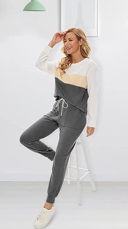 Image of Fengbay Two Piece Outfits for women Long Sleeve Crewneck Pullover Tops And Pants Sweatsuits Lounge Set with Pockets 2026