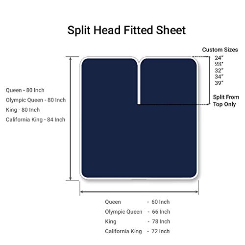 Split Head Flex King Fitted Sheet- Premium Cotton Flex / Split Top King Sheets- Long-Staple Cotton Sheets- Top Split King Deep Pocket Sheets -Flextop King Bed Sheets (Split Head Flex King, Navy Blue) #TOP7