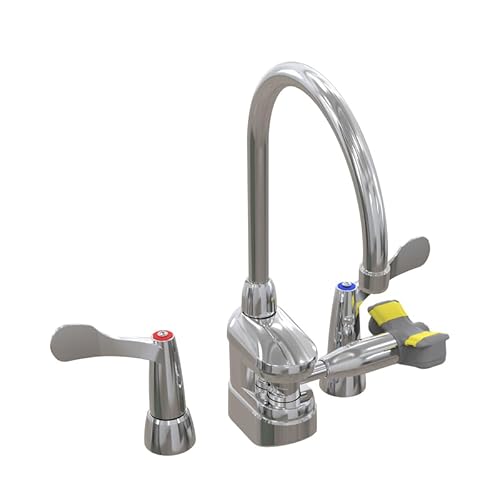 Bradley Halo Swing-Activated Faucet Eye Wash Station, Deck Mount Gooseneck Faucet, Wrist Blade/Hospital Handles, Ceramic Valve, ANSI Z358.1 Compliant, S19-500W