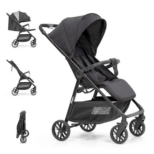 Interbaby - Silla de Paseo Voyage | Carrito Bebe desde Nacimiento hasta 48 meses o 22 kg | Botón Plegado rápido, Amortiguadores, Capota XXL Intercambiable, Reposabrazos | Cochecito bebe Negro