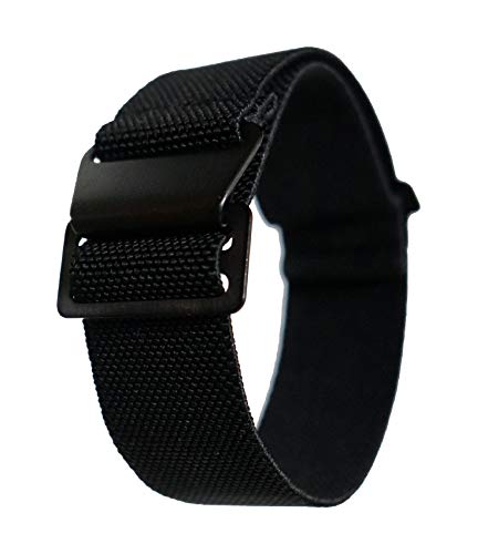 [CARIBA] （キャリバ） 60年代 フランス軍 パラシュートバッグ NATOタイプ 弾性 ナイロン 時計バンド (20mm, ブラック（黒バックル）)