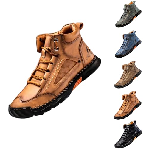 Hillde Mens Shoes, Men's Casual Leather Handmade Non-Slip Arch Support Loafers