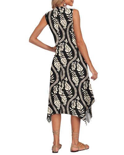 Image of AUSELILY Womens Summer Midi Dress V Neck Sleeveless Casual with Pockets | Flowy womens summer dress with asymmetrical hem, great for beach, vacation and daily wear