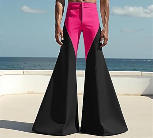 Mens Patchwork Flare Pants High Waist Loose Fit Streetwear Office Straight Casual Trousers4
