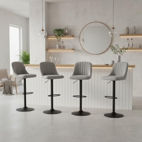 Goeurvant 360°Drehbar Barhocker 2er Set Höhenverstellbar mit Lehne & Fußstütze,Barstühle Samt mit Metallgestell für Bar,Küche,Theke,Esszimmer,Wohnzimmer & Essbereich,Hellgrau