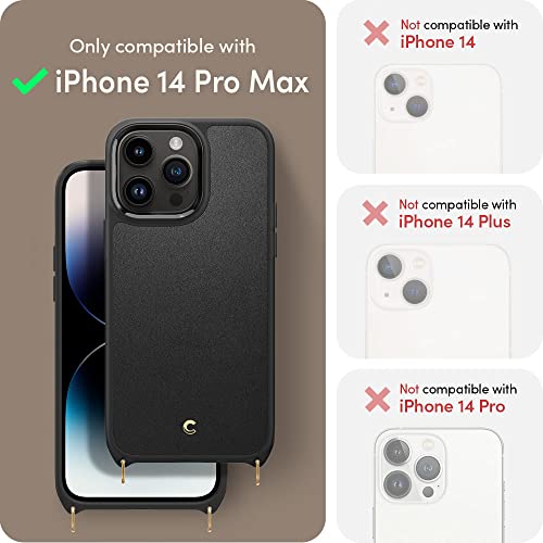 Image of Spigen Cyrill Classic Charm Mag | iPhone 14 Pro Max Case | Crossbody Lanyard Strap iPhone 14 Pro Max Back Cover | Faux Leather+TPU+PC - Black