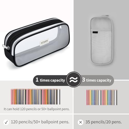 Image of Fancy Forest Kalidi Grid Mesh Pencil Case Pen Bag Clear Case Marker Pouch Multifonction Organizer Box Transparent Case Makeup Bag Office College School Gift For Adults Teen Girl Boy, White