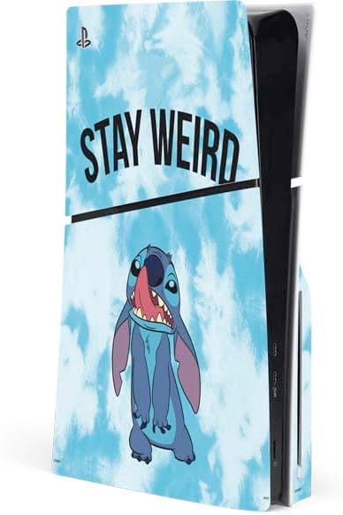 Skinit Decal Gaming Skin Compatible with PS5 Slim Disk Console - Officially Licensed Disney Lilo and Stitch Stay Weird Design