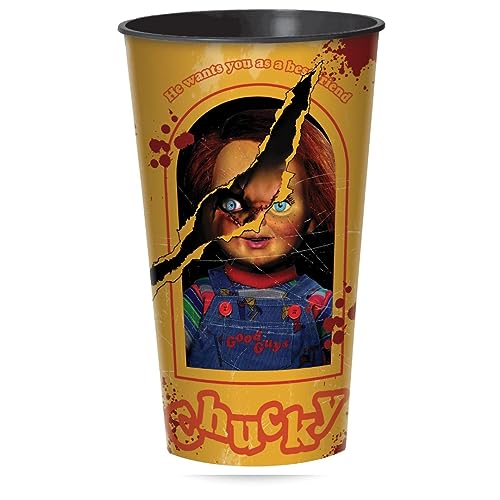 Spooktacular Multicolor Cup - 32 oz. (1 Pc.) - Assorted Dazzling Designs, Sturdy Plastic - One-of-a-kind Collectible for Horror Lovers, Child's Play...