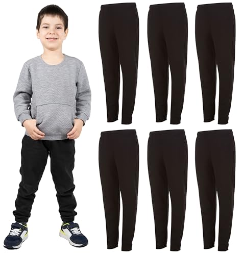 Yacht & Smith 6 Pack of Boys Jogger Bulk Sweatpants, Black Navy Gray, Comfy Lounge Joggers for Kids - Main Image