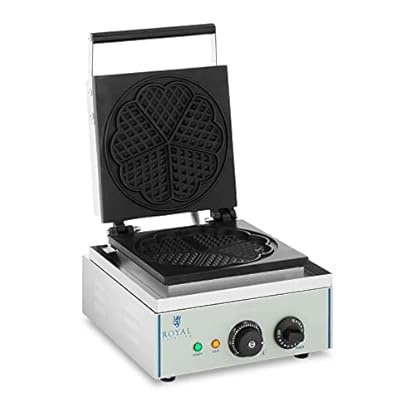Royal Catering RCWM-1500-H Waffeleisen Waffelgerät Waffelautomat Waffle Maker (herzförmig, 1.500 W, Ø 21 cm, 15 min Timer, Teflon, Edelstahlgehäuse)