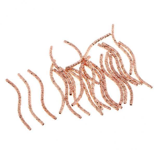 SNAPPSY 3x20Pcs Twisted Noodle Tube Beads Curved Jewelry Findings Rose Gold 1.3x30mm-picture-37