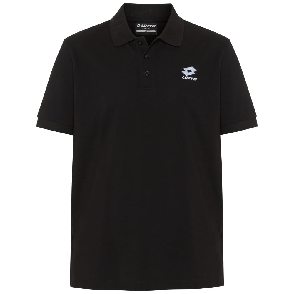 LOTTO 1124003 Men's Polo Shirt, Regular Fit Men's Polo Shirt Caviar L