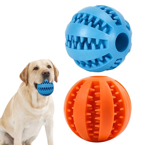 Futterball für Hunde, Hundespielzeug Ball, Hundeball mit Zahnpflege, Snackball Hund, Hunde Interaktive Bälle, Hundebälle aus Gummi, Leckerli Ball, Kauspielzeug Intelligenz, Snackball, Ø 6cm, 2 Stück