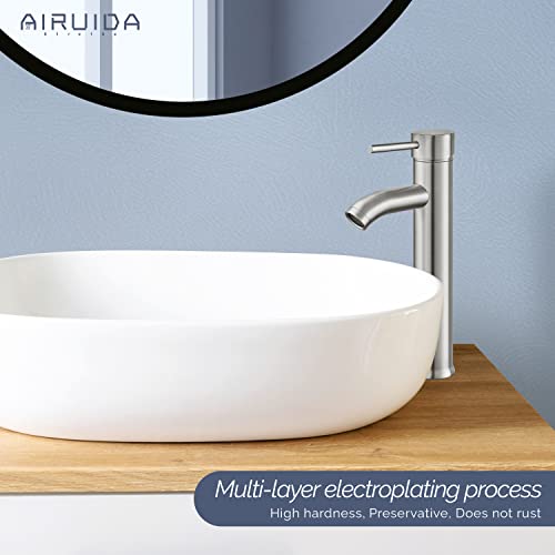 Airuida Bowl Vessel Bathroom Sink Faucet Brushed Nickel Single Handle Tall Bathroom Faucet Single Hole Mixer Tap Deck Mount Washbasin Lavatory Faucets Stainless Steel With Circular Spout Supply Hose #TOP1