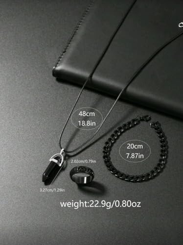 4pc Men's Watch Set, Casual & Fashionable, Round Dial, Arabic Numeral Markers, PU Strap Quartz Watch, Comes With Necklace, Bracelet And Ring