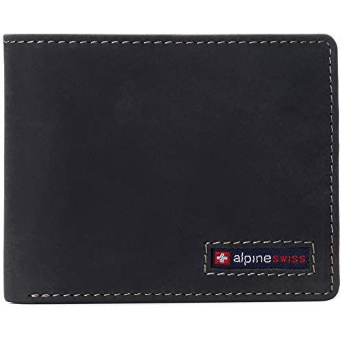Image of Alpine Swiss Connor Executive Bifold Wallet | Business Passcase for Men | Premium Leather | Dual ID Windows | RFID Blocking | Gift Box Included Nubuck Black