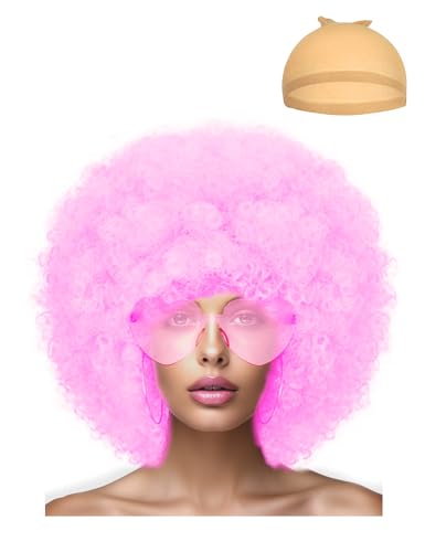 Image of LIULIUBTY Short Bob Hair Wigs Straight with Flat Bangs Synthetic Colorful Cosplay Daily Party Neon Wig for Women + Free Wig Cap 12 inch Natural As Real (Afro, Pink)