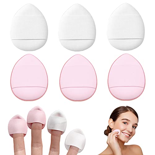 6 piezas de polvos para dedos, maquillaje, minipolvos, polvos suaves para base, corrector, base cosmética, esponja, polvo mineral, herramienta de maquillaje en seco húmedo (rosa y blanco) Cover