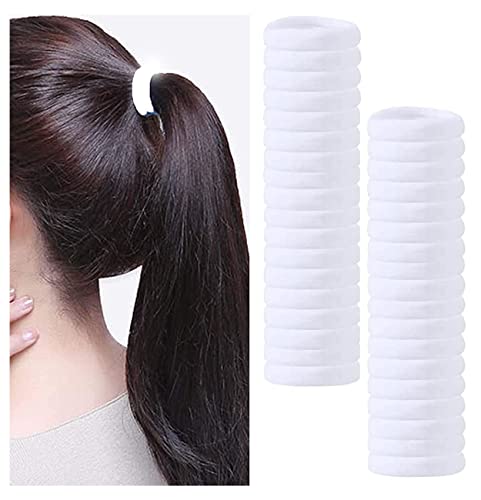 Image of Elina 20 White Elastic Ponytail Holder Hair Rubber Ties Head Bands Soft Cotton Thick Thin Hair Wear for School Girls, Kids, Women Accessories (Pack of 20)(white)