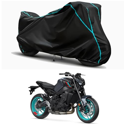 Image of Waterproof Bike Body Cover Compatible for | Yamaha MT-09 | Taffeta Fabric, Sky Piping Design, Bottom Elastic Fit | Dustproof, Sun UV & Rain Protection for All Weather.