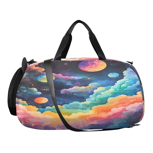 Planet Clouds Colorful Kids Travel Duffel Bag for Boys Girls Overnight Weekend Tote Bag with Shoes Compartment for Beach Swim Trip2