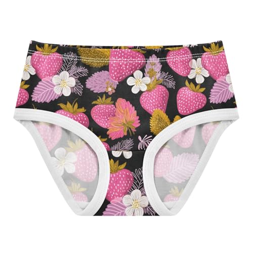 Wusikd Pink Strawberries Girls' Underwear Cotton White Flowers Girls Briefs Soft Toddler Underwear 2T
