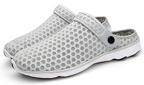 Eagsouni Womens Mens Garden Clogs Shoes Casual Mesh Slippers Summer Quick Drying Sandals Lightweight Anti-Slip Beach Shoes E Light Grey #TOP1