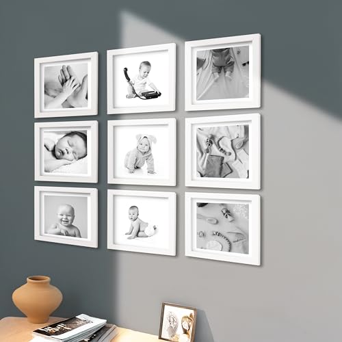 Image of Photo Frame for Wall | Set of 9 White Photo Frames 8x8 Inch | Gift for Anniversary & Housewarming | Wall Decor Items for Home Decor & Wedding Gift for Couples