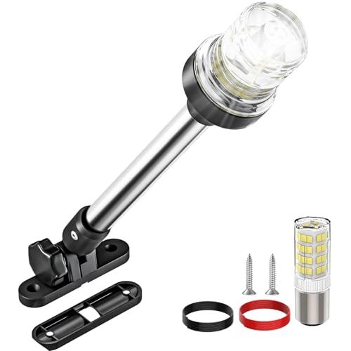 AMBIPASION 9 Inches Bimini Light for Pontoon Boat, Pontoon Navigation Lights Anchor Light Stern Lights for Bimini Top Mount Waterproof IP67, White Fold Down LED Marine Boat Rear Running Lighting