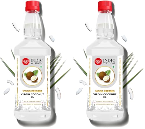 Image of IndicWisdom Wood Pressed Virgin Coconut Oil 500 ml (Cold Pressed Coconut Oil - Extracted on Wooden Churner) (Pack of 2)