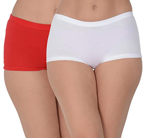 Image of EVA & JOY Women's Cotton Solid Mid-Rise Boyshort Panty Red,White