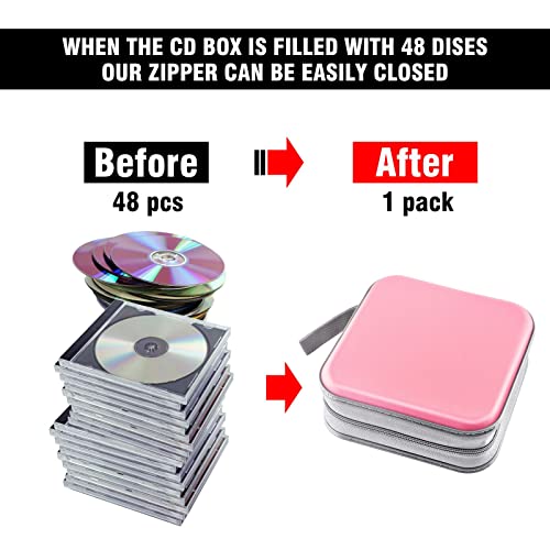 Cd Case, Bivisen Dvd Case Wallet Holder Binder 48 Capacity Cd/Dvd Cases Storage Holder Binder Organizer Wallet Book For Car Home Travel (Light Pink) #TOP3