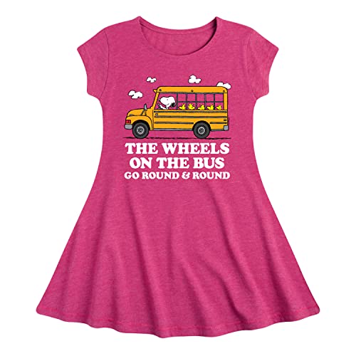 HYBRID APPAREL - Peanuts - Wheels On The Bus - Toddler and Youth Girls Fit and Flare Dress - Size 3T Heather Fuchsia