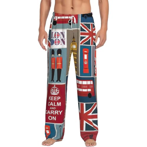Pantalon de pyjama pour homme imprimé Angleterre en micropolaire chaude avec poches