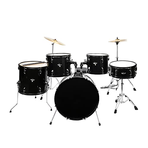Ktaxon 5-Piece Adult Drum Set, 22 Inch Full-Size Drums Kit With Cymbal Stands, Hi-Hat Stand, Sticks, Drum Pedal, Stool & Floor Tom For Beginner Teens Student (Black) #TOP6