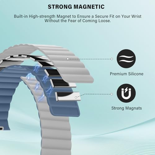 Bracelet Apple Watch magnétique double face silicone réversible gris bleu